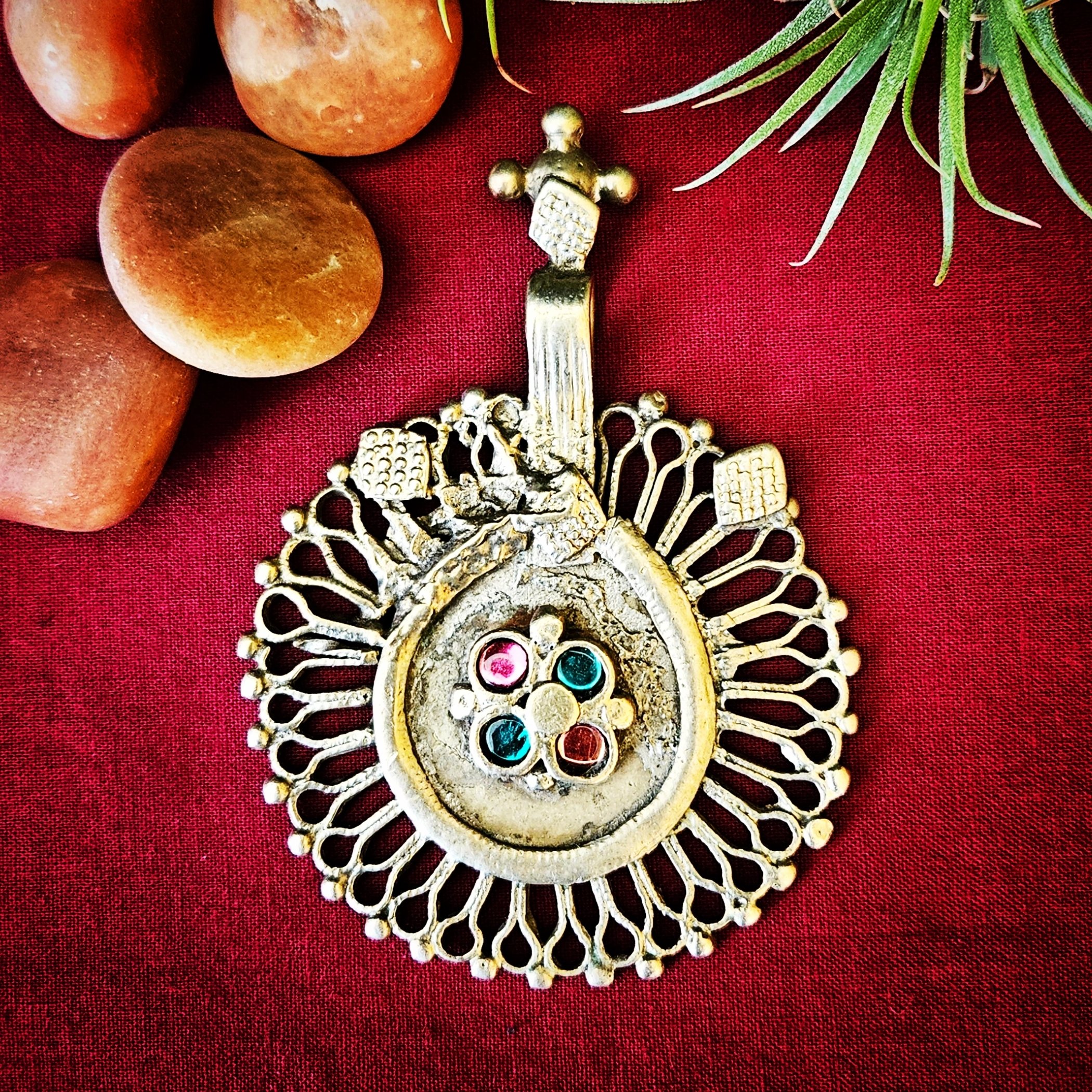 Vintage Kuchi Pendant - Round Pendant with Jewels - Belly Dance