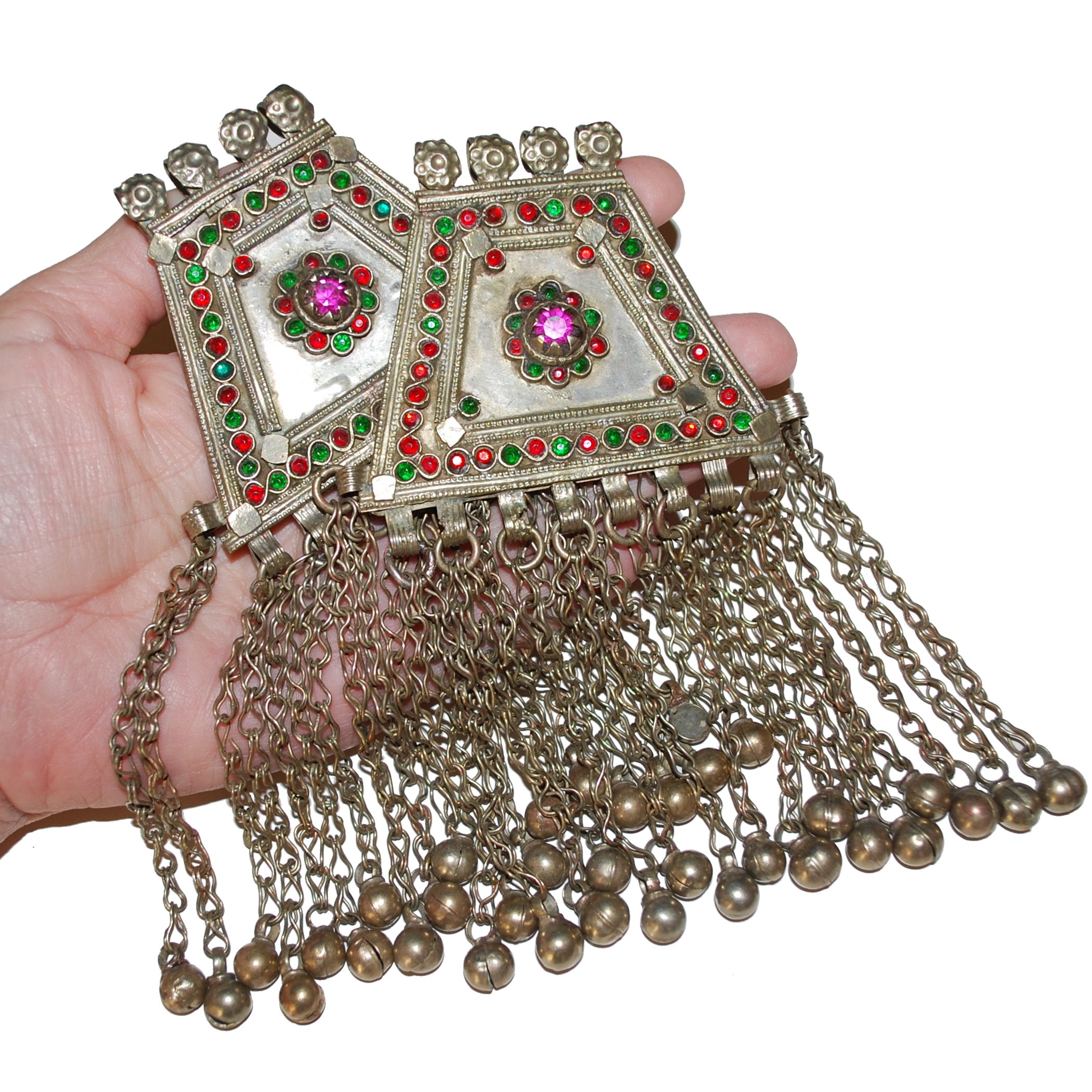 Matched Pair of Kuchi Trapezoid Pendant - Vintage Tribal Belly Dance Pendants