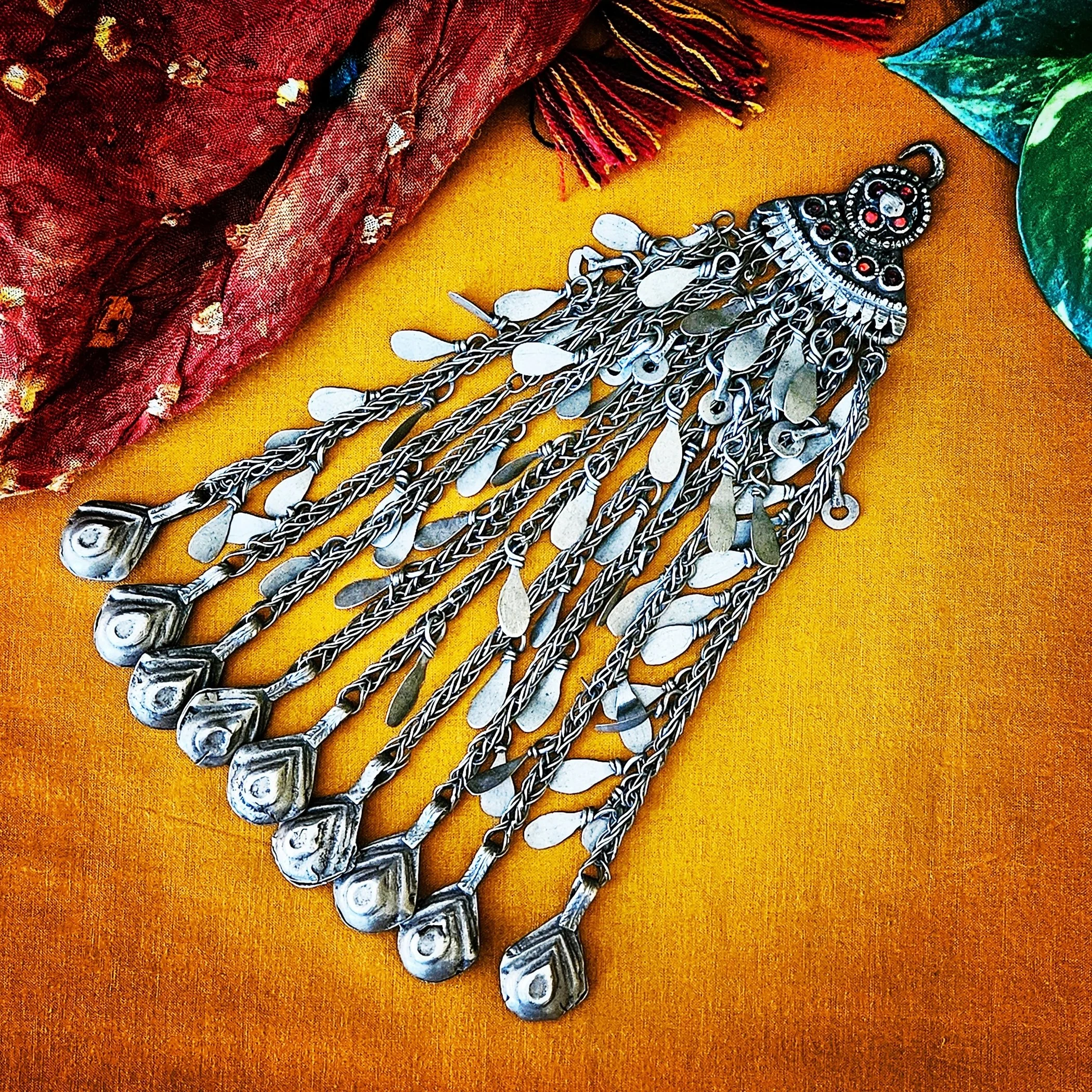 Vintage Kuchi Long Pendant - Huge Hollow Dangles - Belly Dance DIY