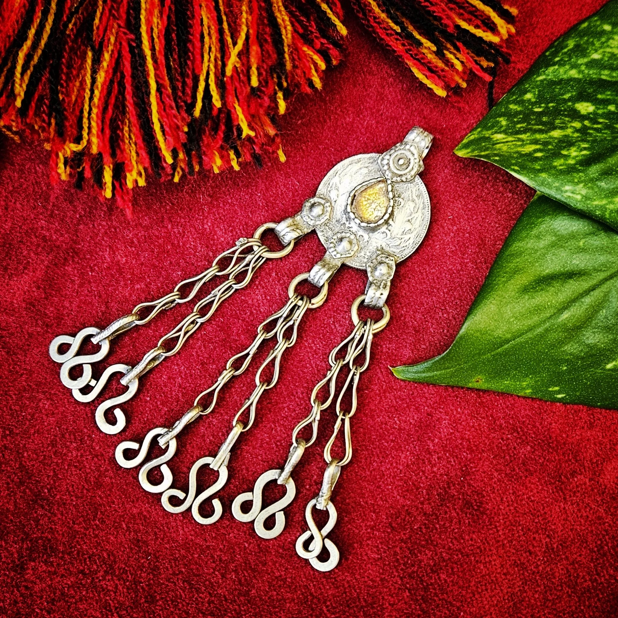 Vintage Kuchi Dangle Pendant - Yellow Jewel - Knot Dangles - Belly Dance DIY