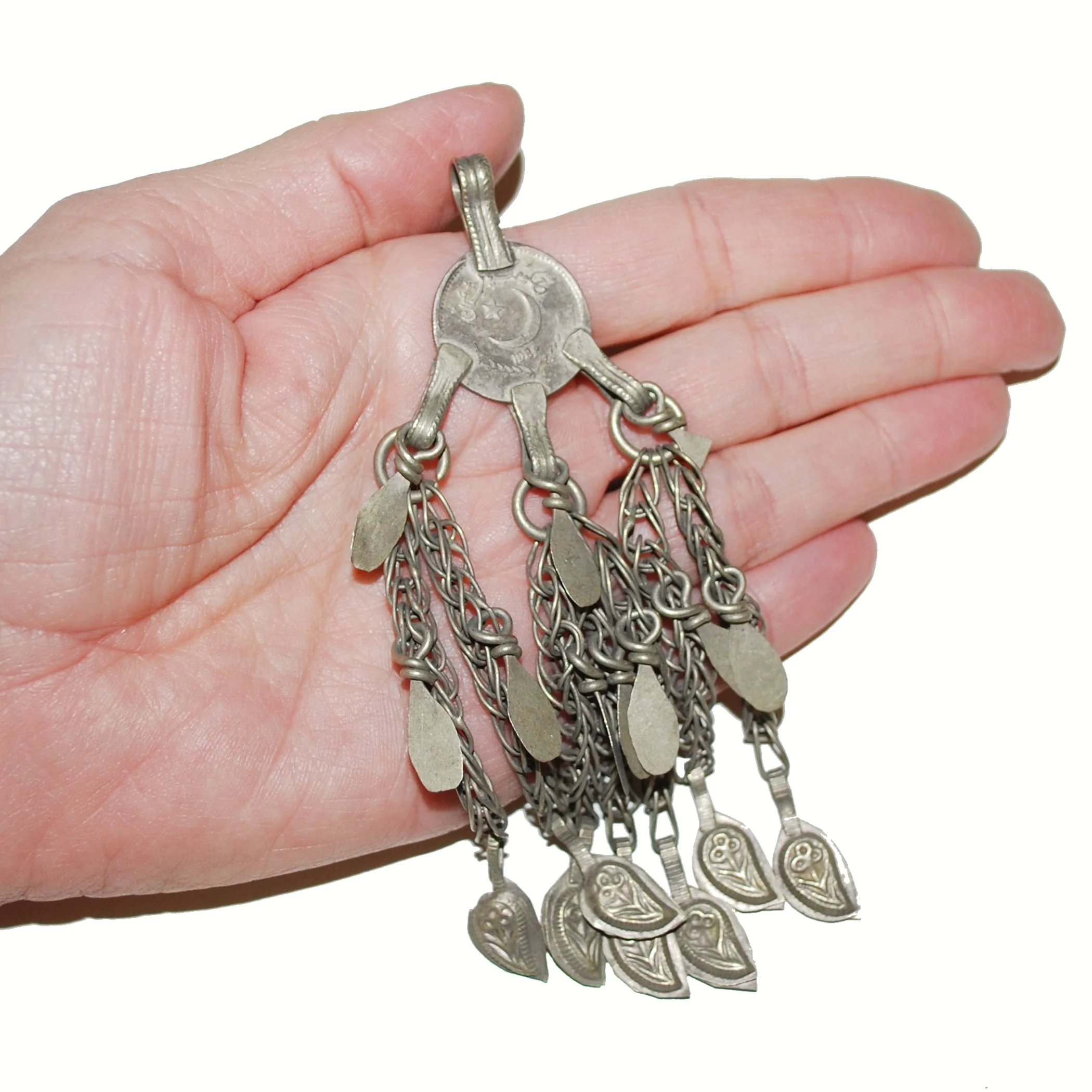 Kuchi Jingle Coin Pendant with Hollow Heart Dangles - Kuchi Belly Dance DIY