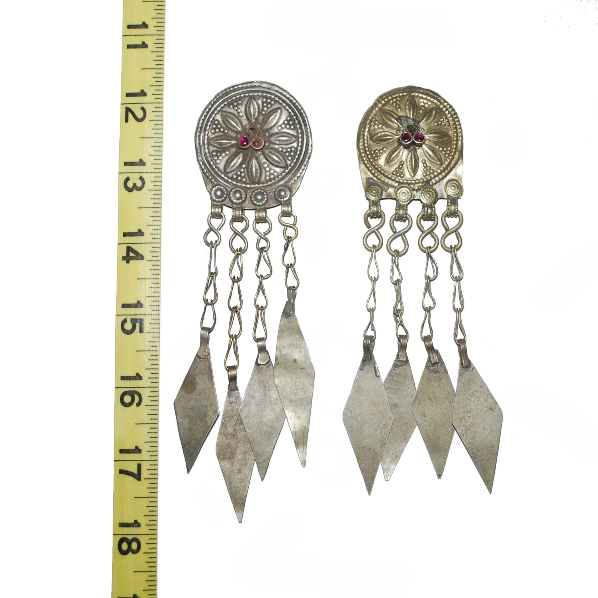 Kuchi Tribal Buttons - 2 Matching - Large Vintage Stamped Buttons with Dangles