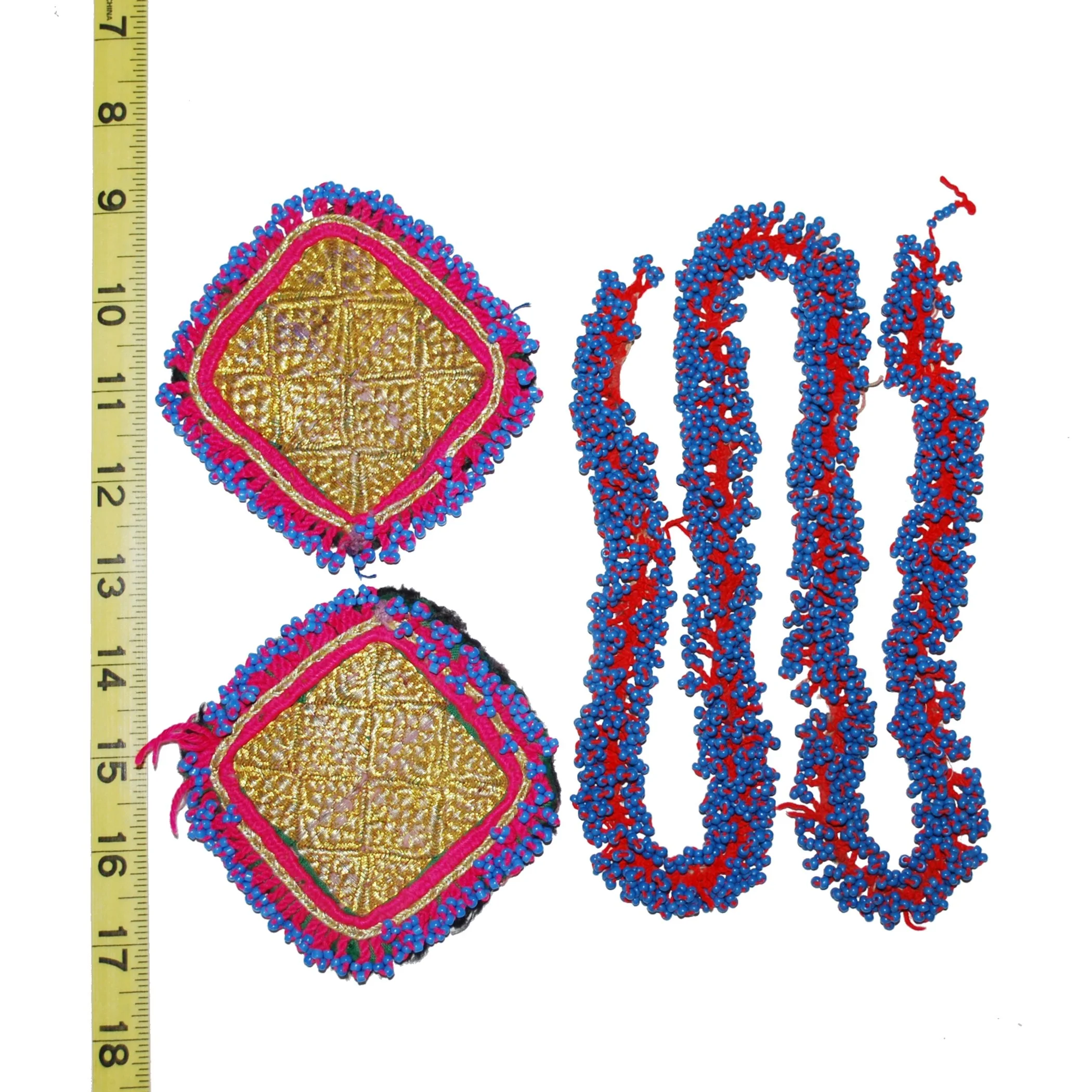 Vintage Pair Kuchi Medallions and Beadwork Rope