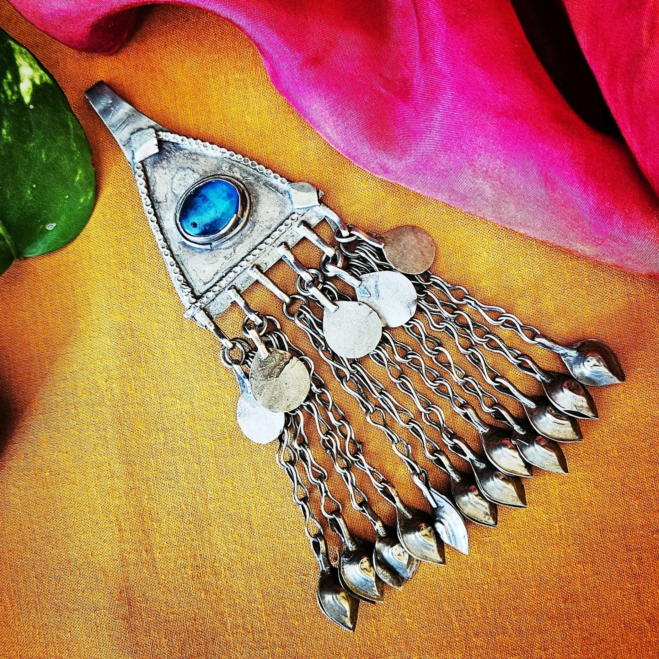 Jingling Kuchi Triangle Pendant - Vintage Tribal Pendant - Belly Dance Pendant