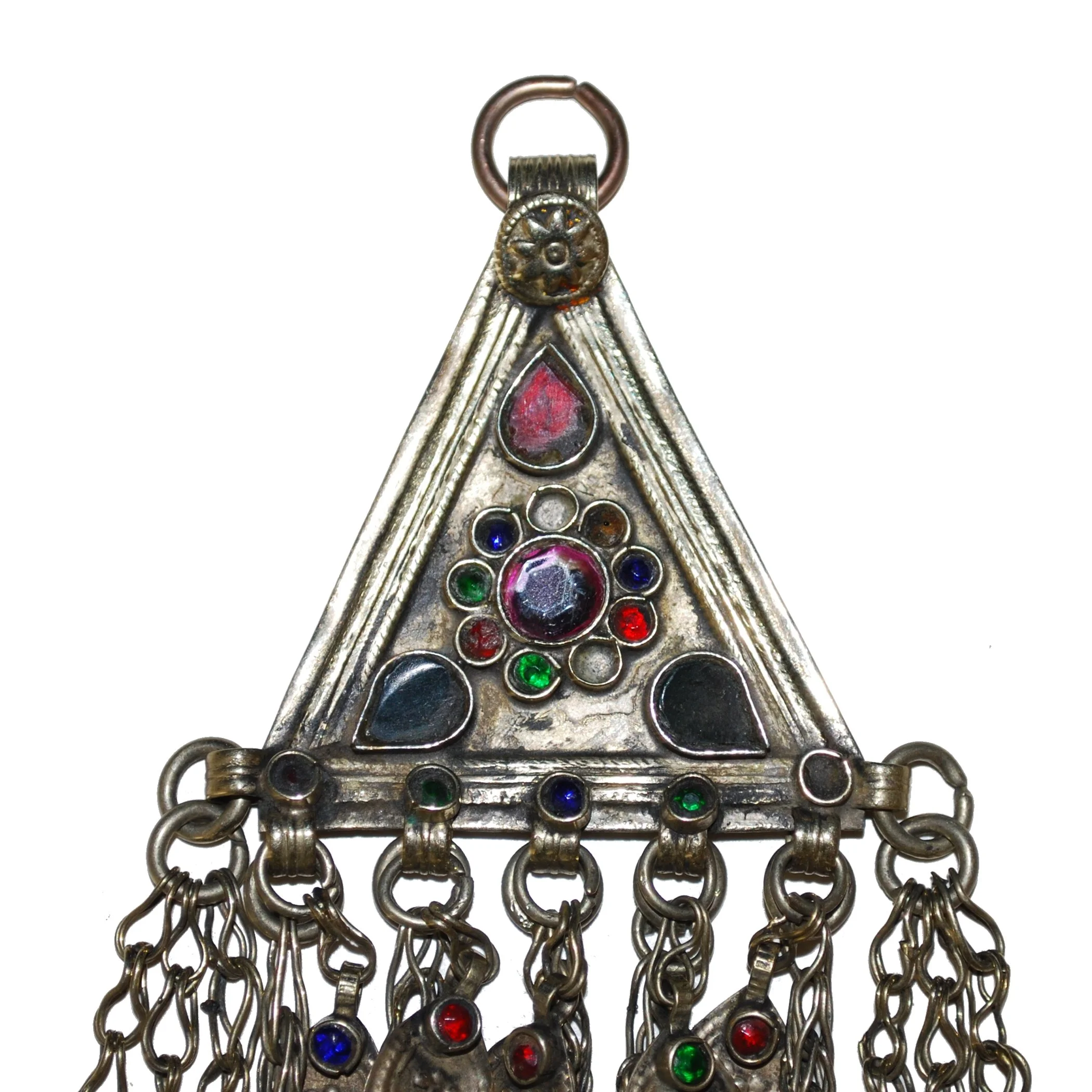 Vintage Afghan Pendant - Kuchi Pendant with Jewels Dangles - Belly Dance Jingle Pendant