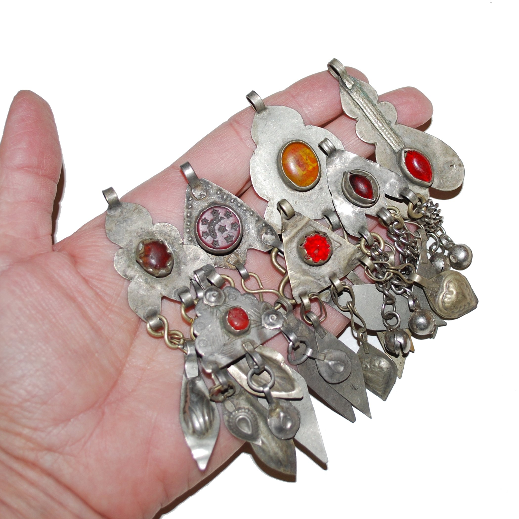 Turkoman Vintage Pendants - 7 Small Tribal Pendants - Belly Dance DIY Small Pendants