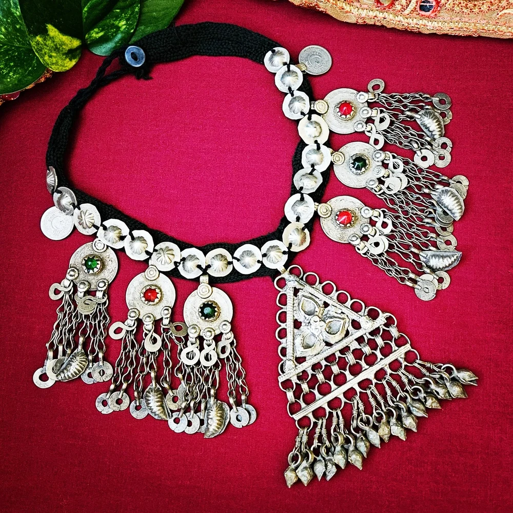 Kuchi Coin Necklace Belt Tribal silver bell jingle belly dancer Accessories | Kuchi Coin Necklace Belt Tribal Silver Bell  main image 2