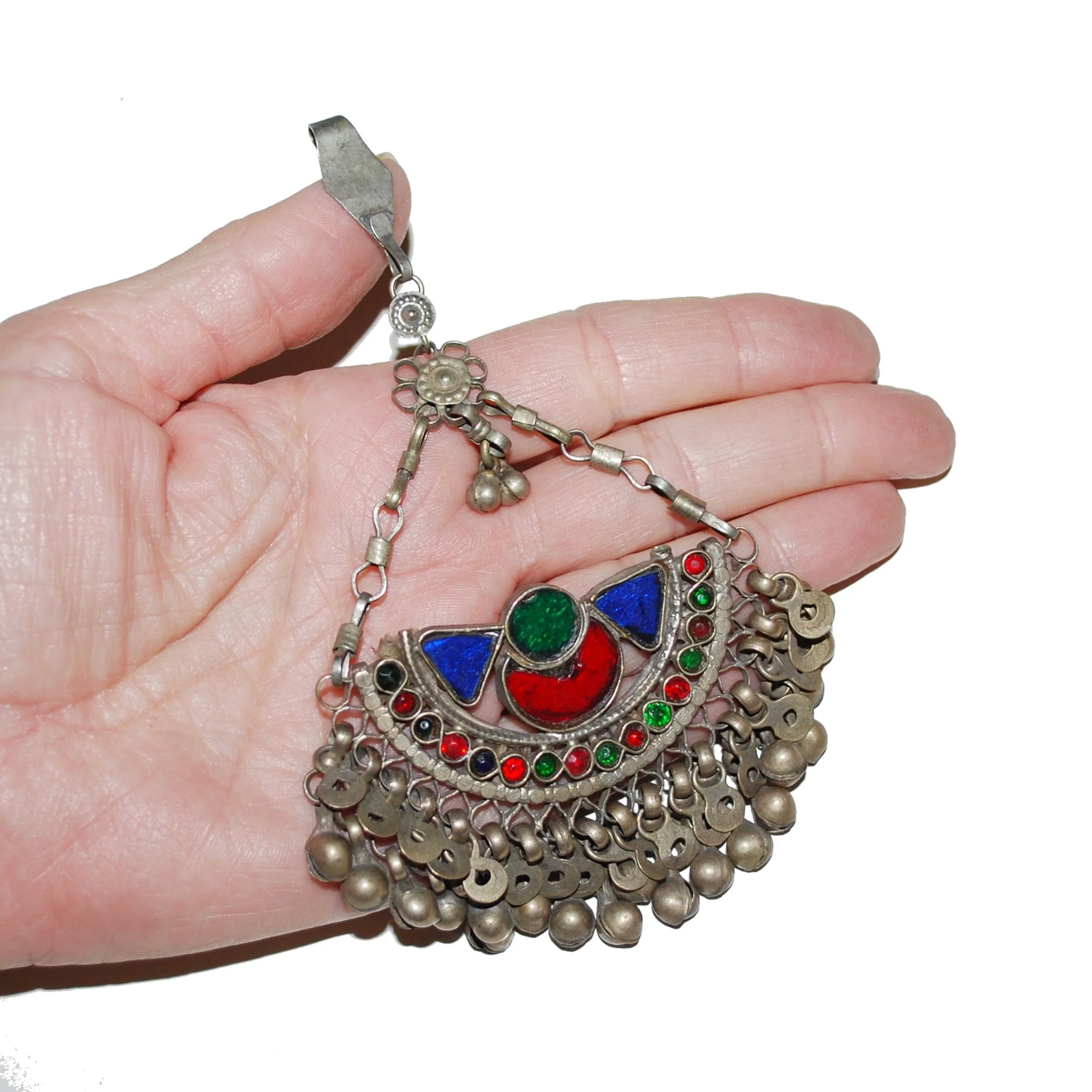 Vintage Kuchi Tikka Pendant - Tribal Crescent Pendant - Belly Dance