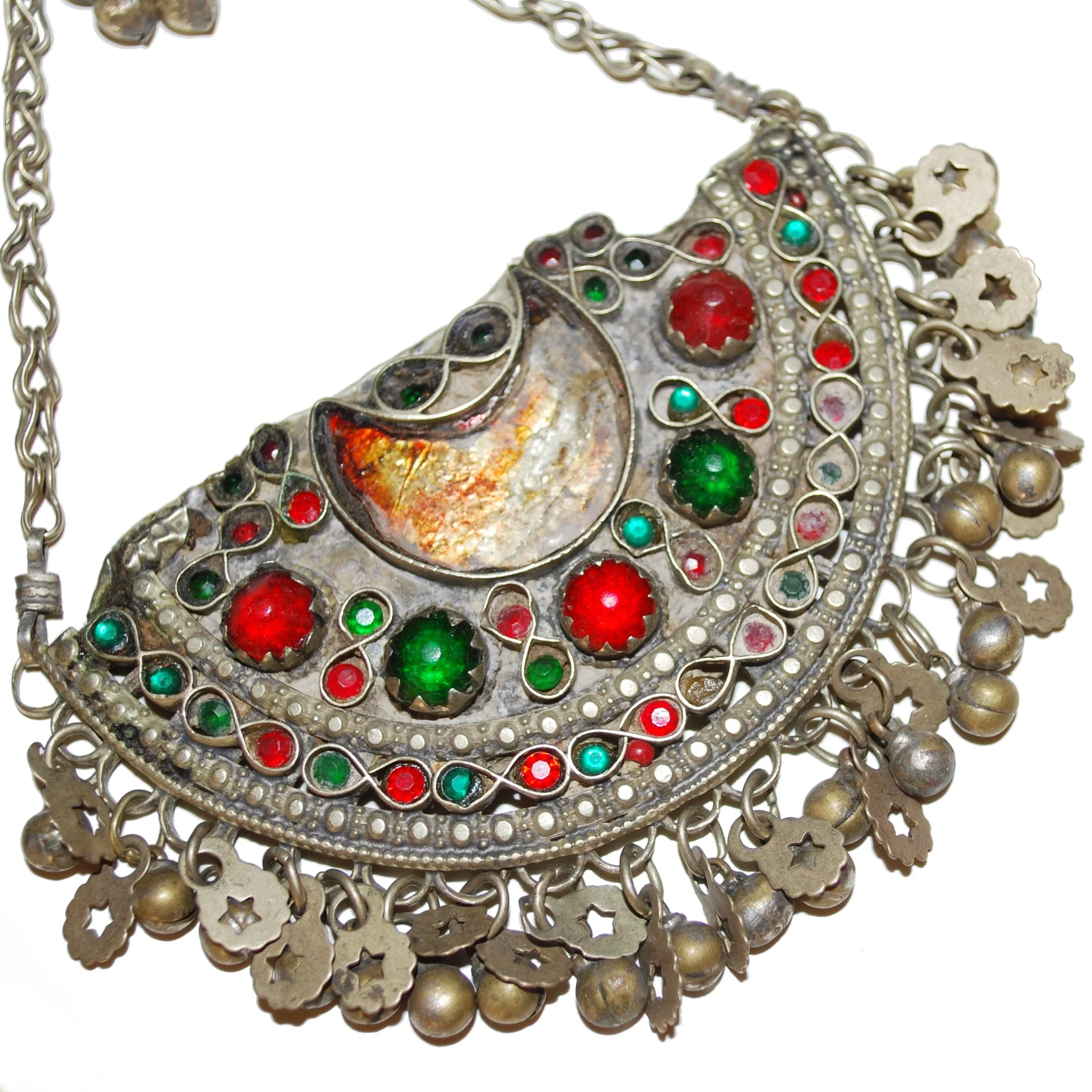 Large Kuchi Tikka Pendant - Vintage Crescent Pendant - Belly Dance
