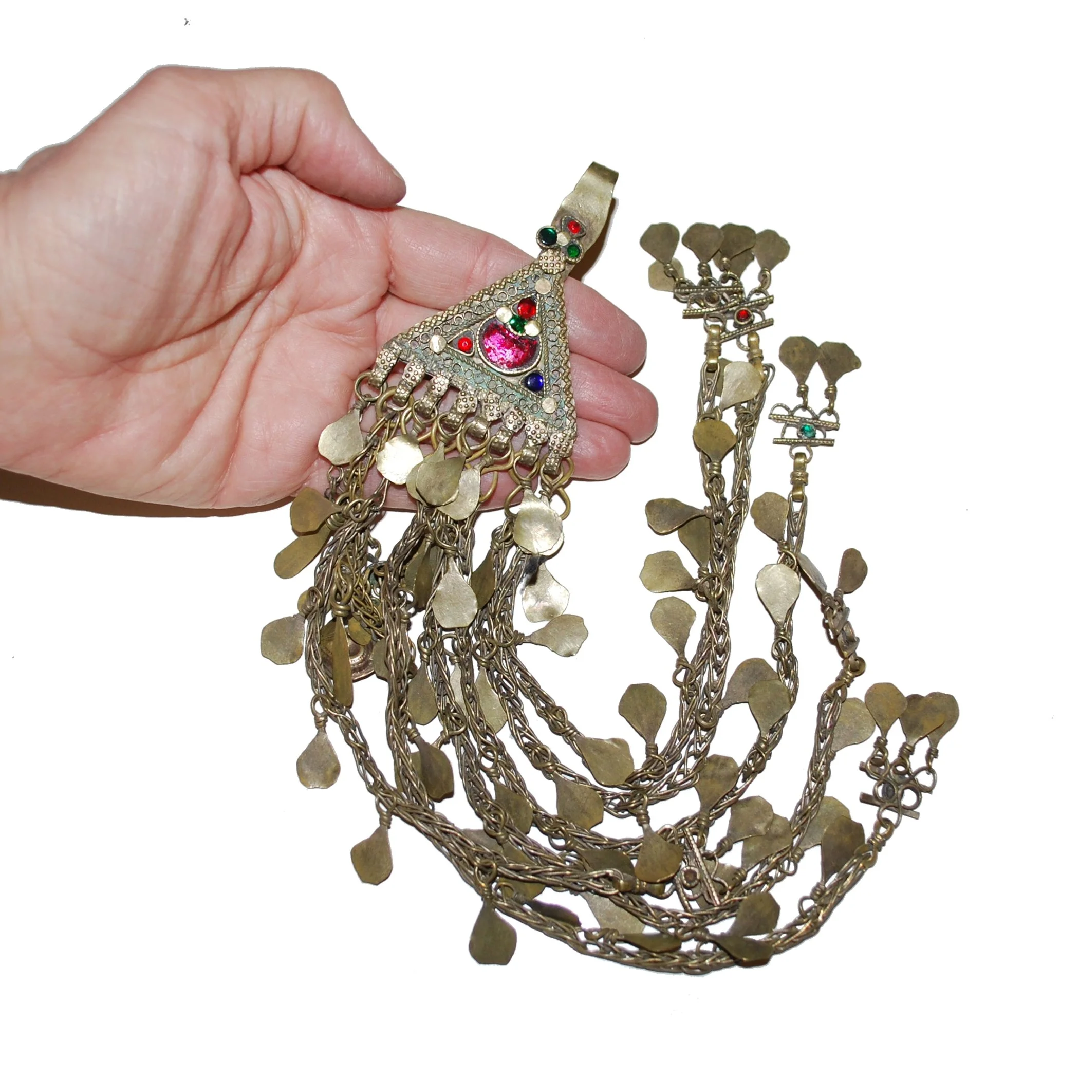 Vintage Kuchi Pendant - Long Chain Dangles - Tribal Belly Dance Pendant