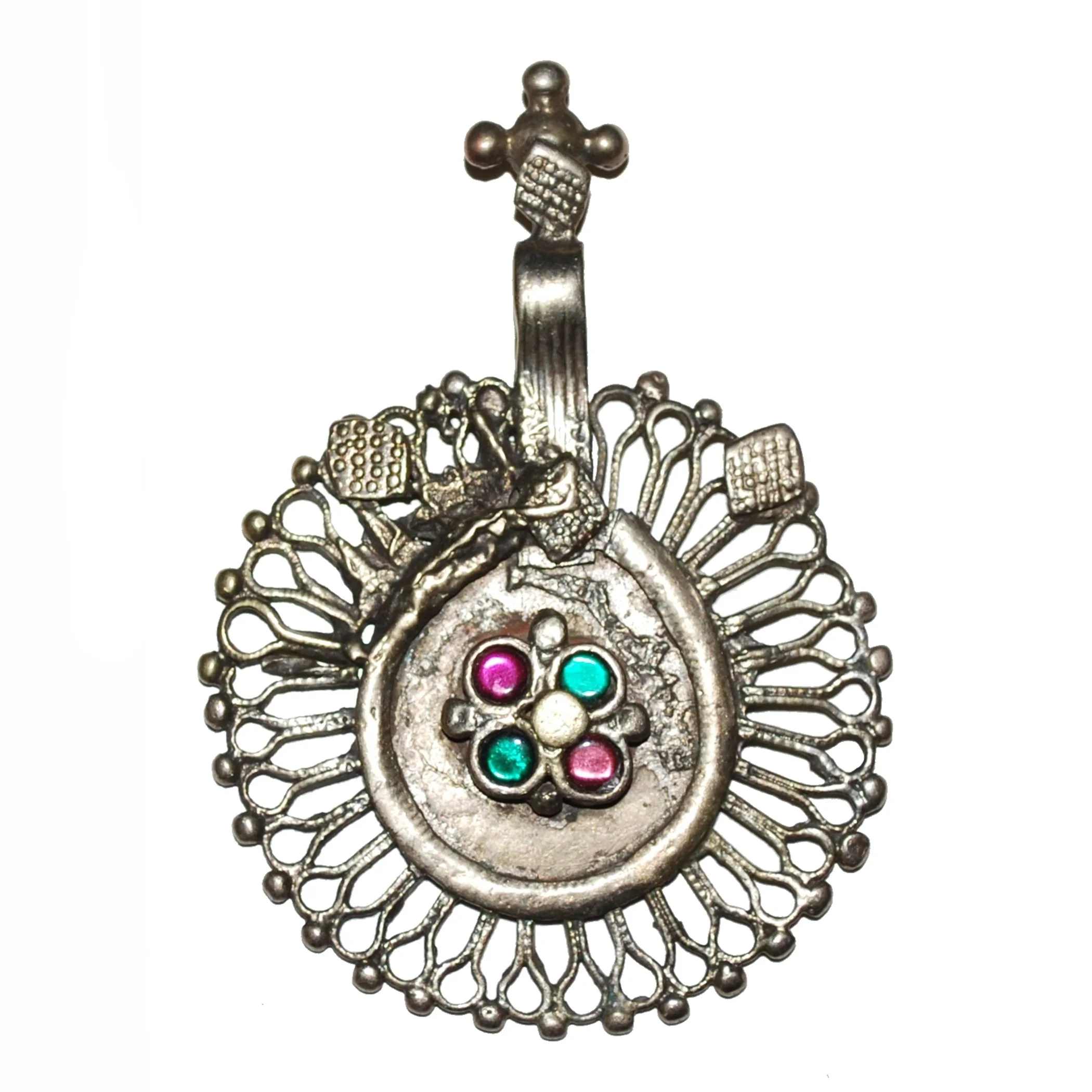Vintage Kuchi Pendant - Round Pendant with Jewels - Belly Dance