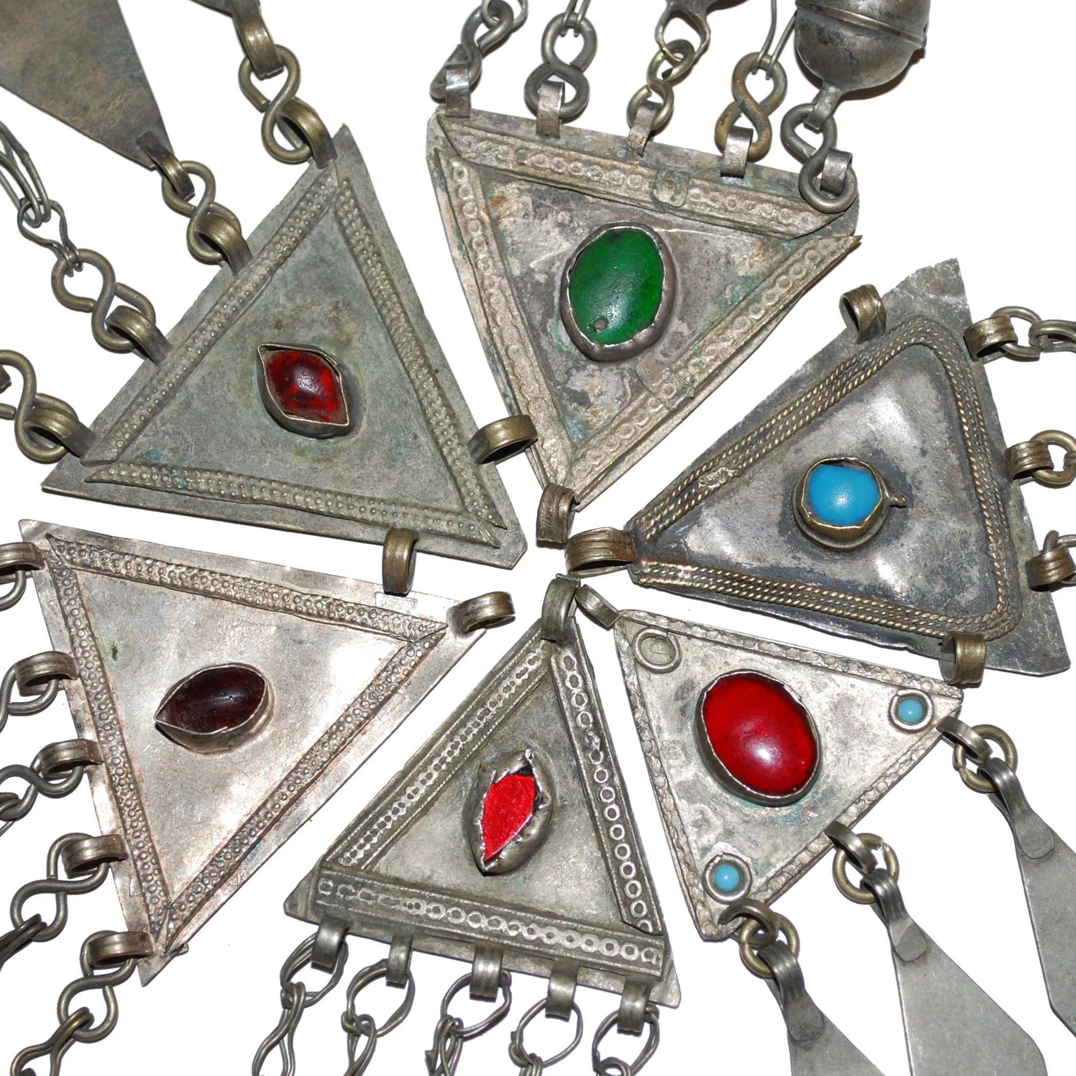 Six Turkoman Pendants - Vintage Triangle Pendants with Jewels - Turkman Variety