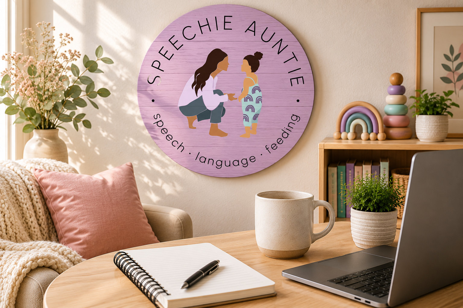 Pediatric speech therapy office with Speechie Auntie logo discussing ChatGPT, AI in speech therapy, and clinical expertise.