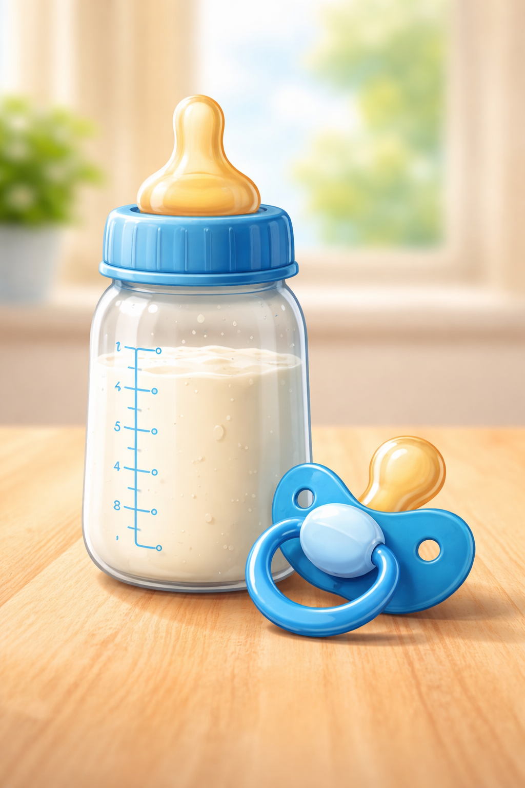 Baby bottle and pacifier representing prolonged use and its impact on toddler speech development.