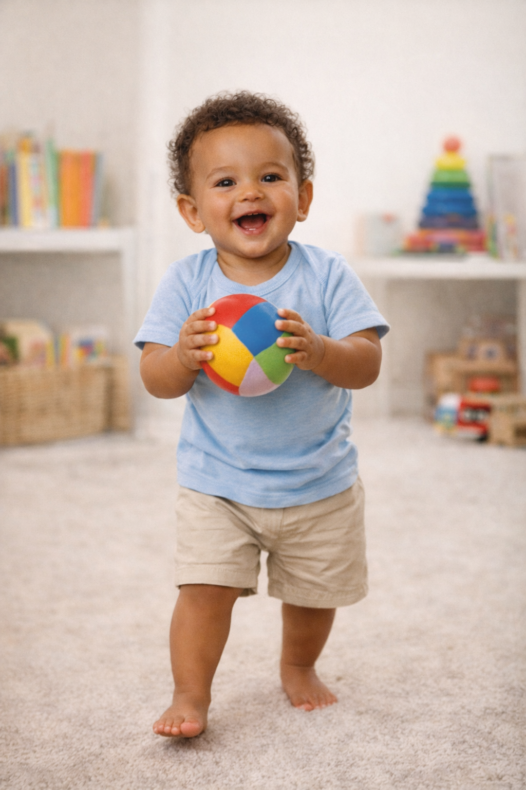 Toddler playing with a ball during early speech development in Leander, Texas