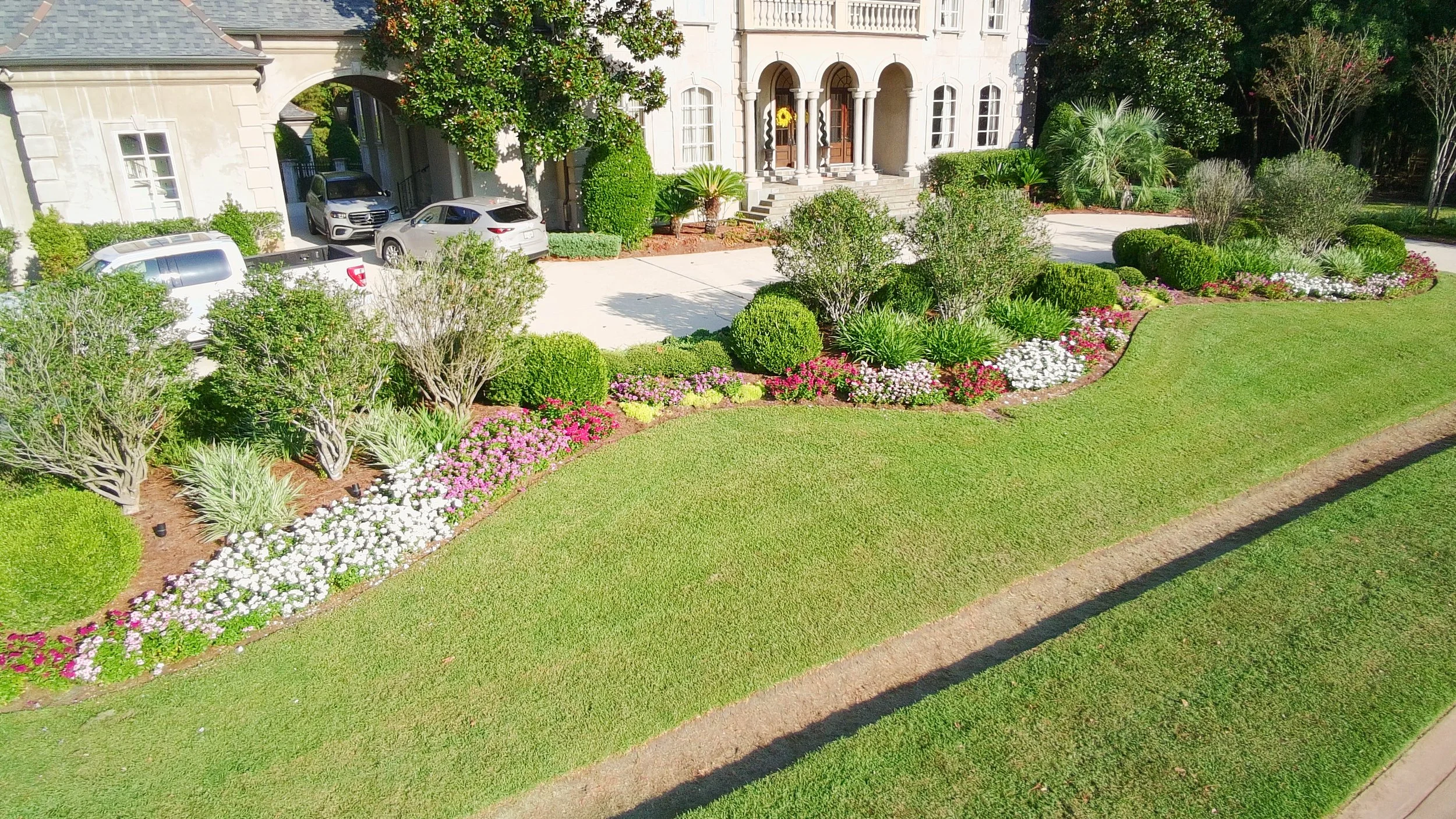 drone picture of long wavy garden bed