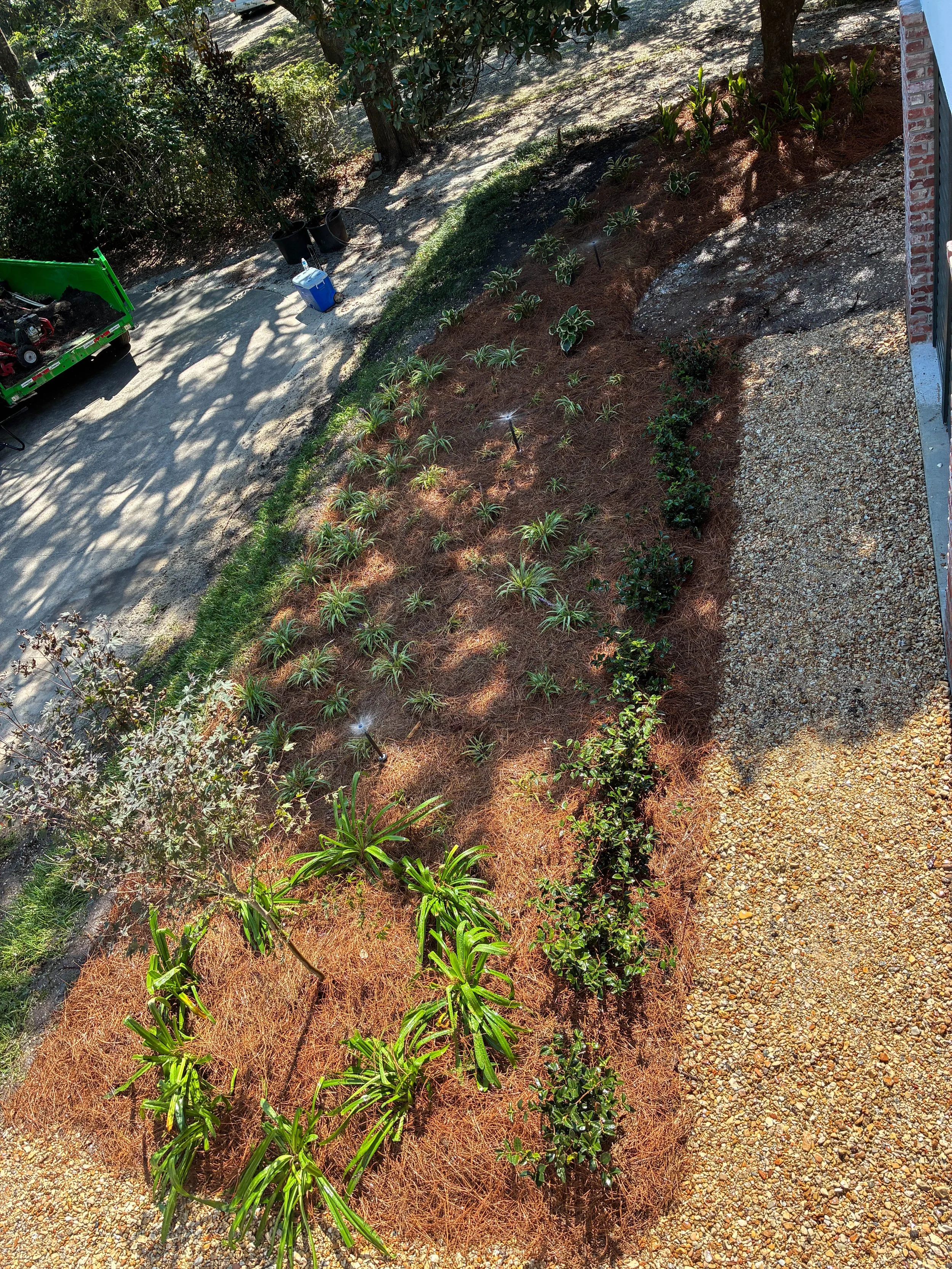 other Sid eof garden bed above angle. sprinklers on