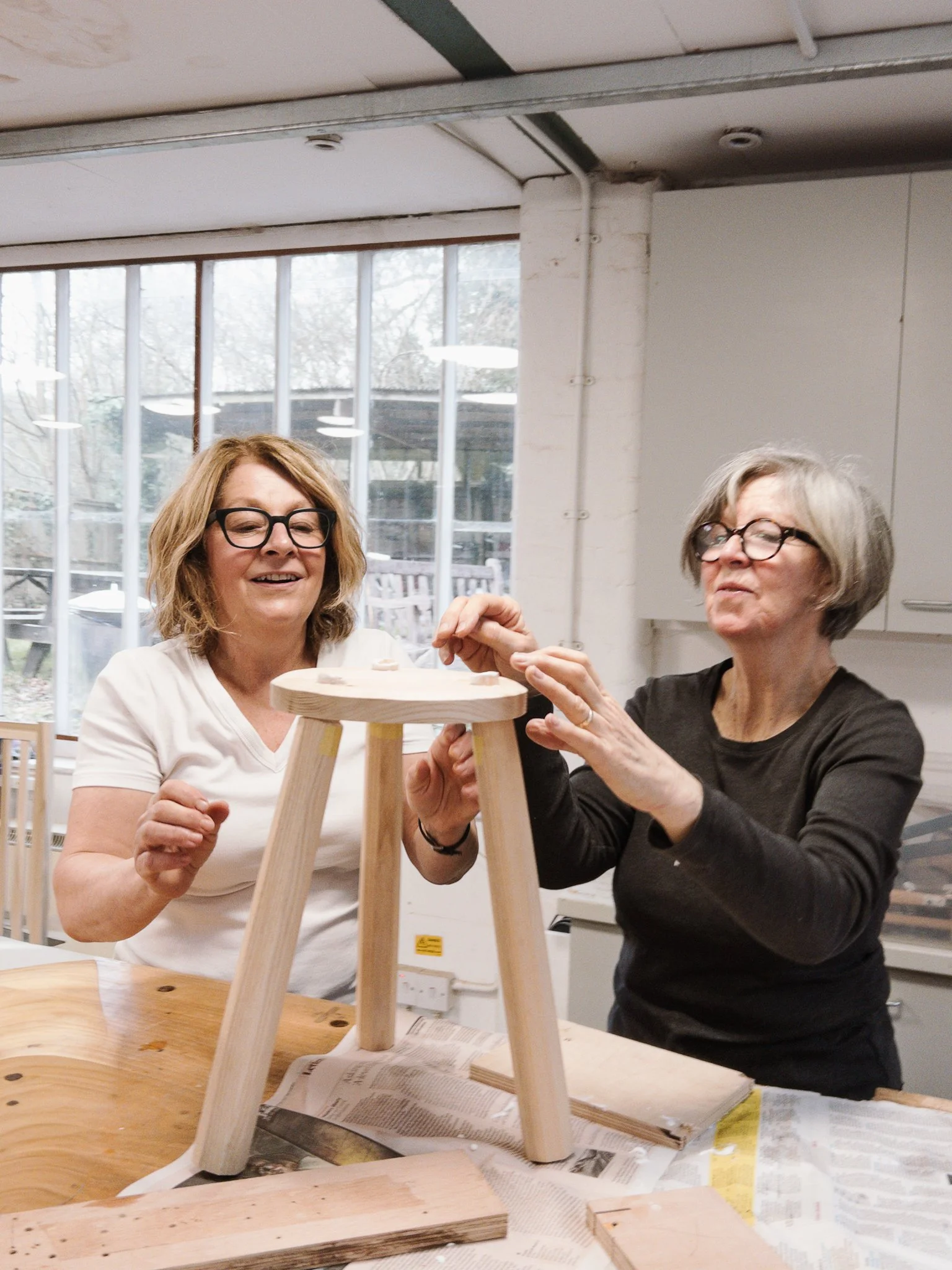 Linda and Fiona woodworking course kent.JPG