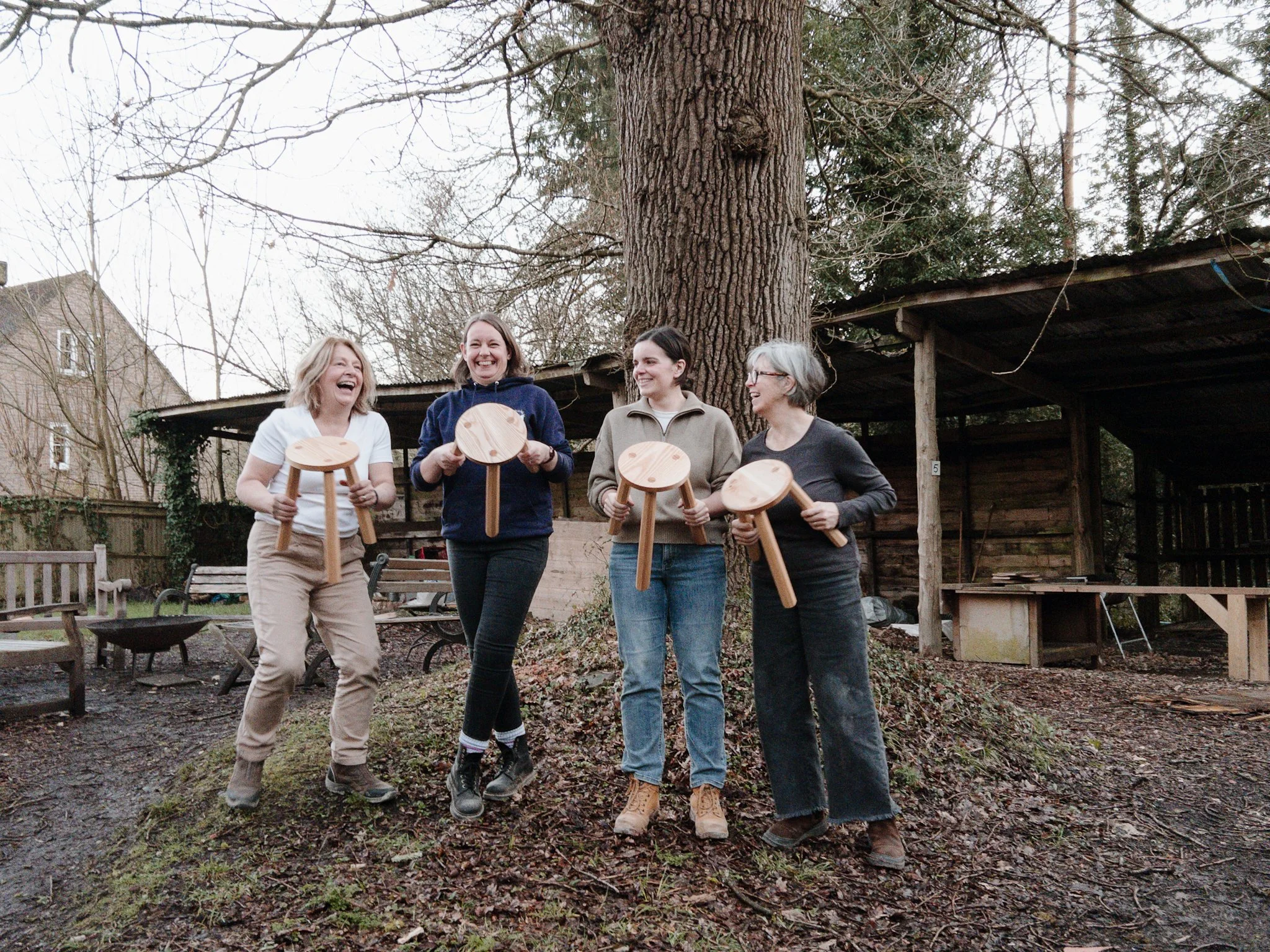 Linda Loise Jenny and Fiona womens woodworking course kent.JPG