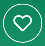 White heart icon inside a green circle background.