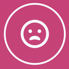 Sad face icon inside a pink circle with a white border.