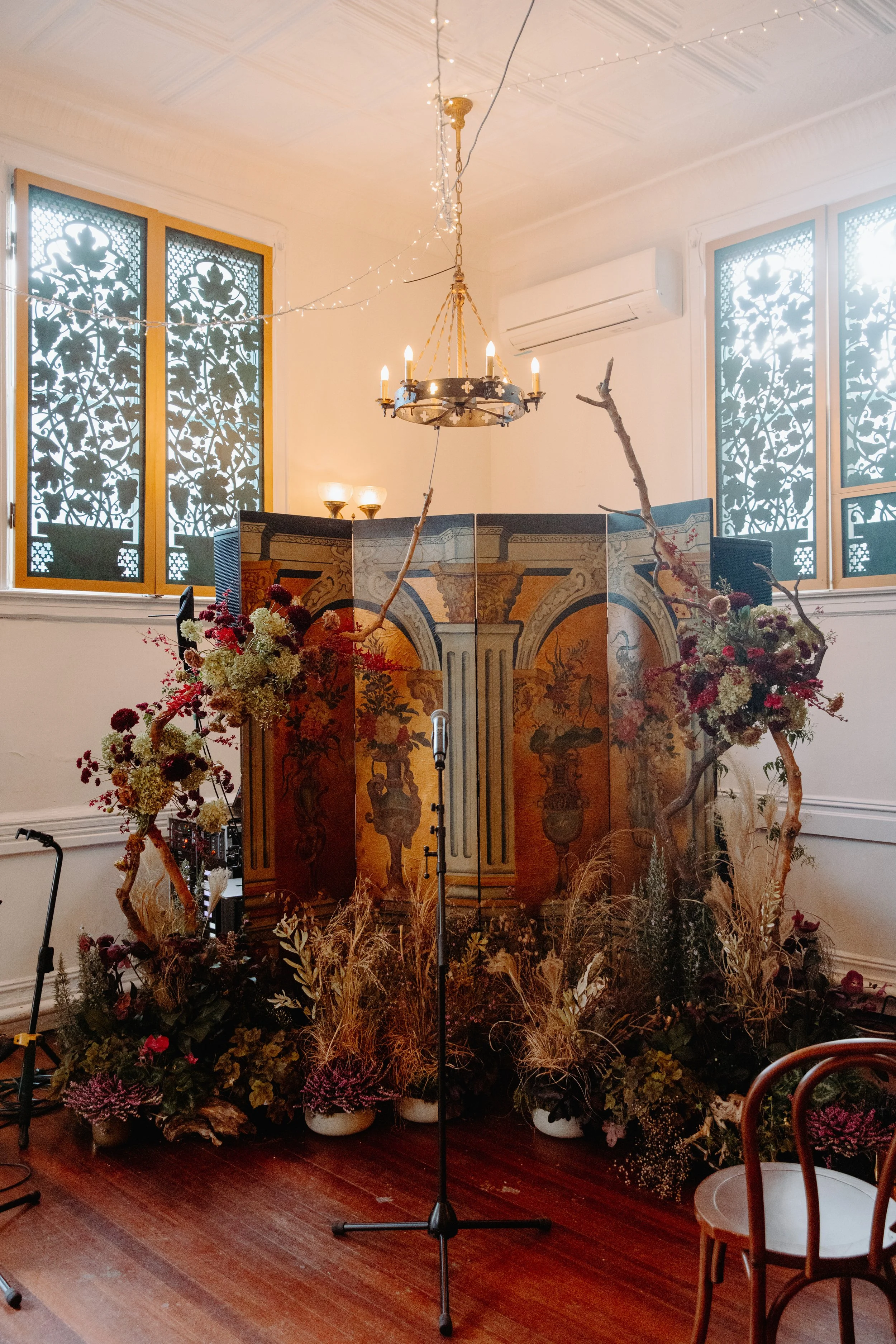 Potted plants and wild floral for Brooklyn Wedding