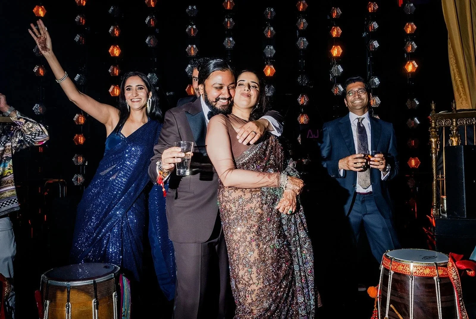Indian bride and groom embrace at luxury NYC wedding