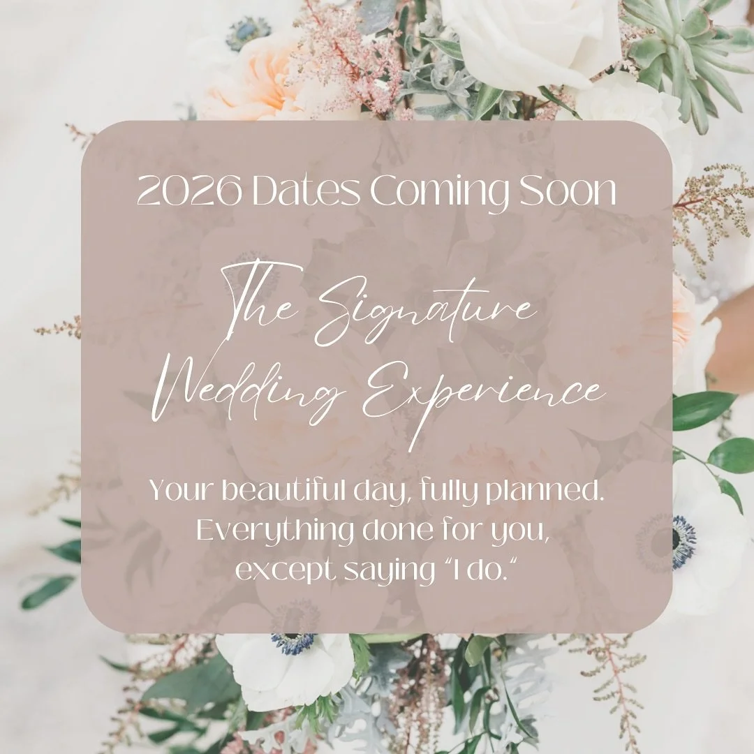 The Signature Wedding Experience is returning in 2026 with two dates:
🌸 One in the spring
🍂 One in the fall

Both will feature the same all-inclusive, elevated celebration:
-  A 4-hour ceremony + cocktail reception for 50&ndash;70 guests
-  A trust