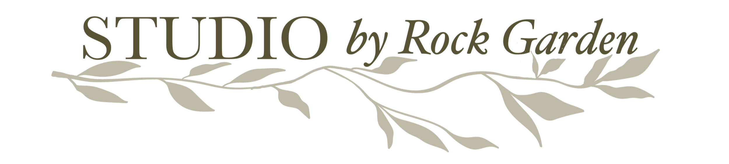 Logo reading 'STUDIO by Rock Garden' with a decorative branch with leaves