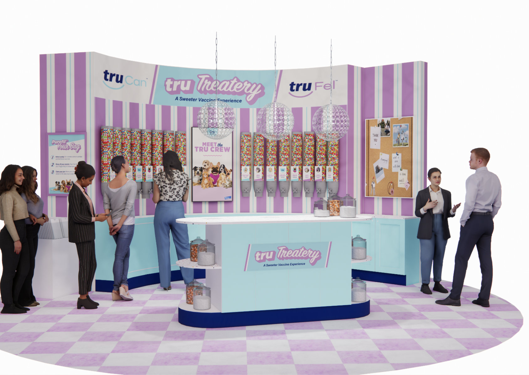 TruTreatery pre-production mockup showing stripe pattern layout, poster, and treat cards