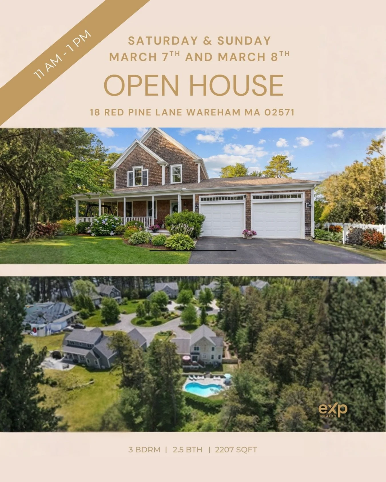 📍 18 Red Pine Ln, open house: 
Saturday &amp; Sunday | 11 AM &ndash; 1 PM

Join us to tour this beautiful New England&ndash;style home set on a private cul-de-sac in the sought-after Residences on Tihonet Pond. Enjoy cranberry bog views, sun-filled 