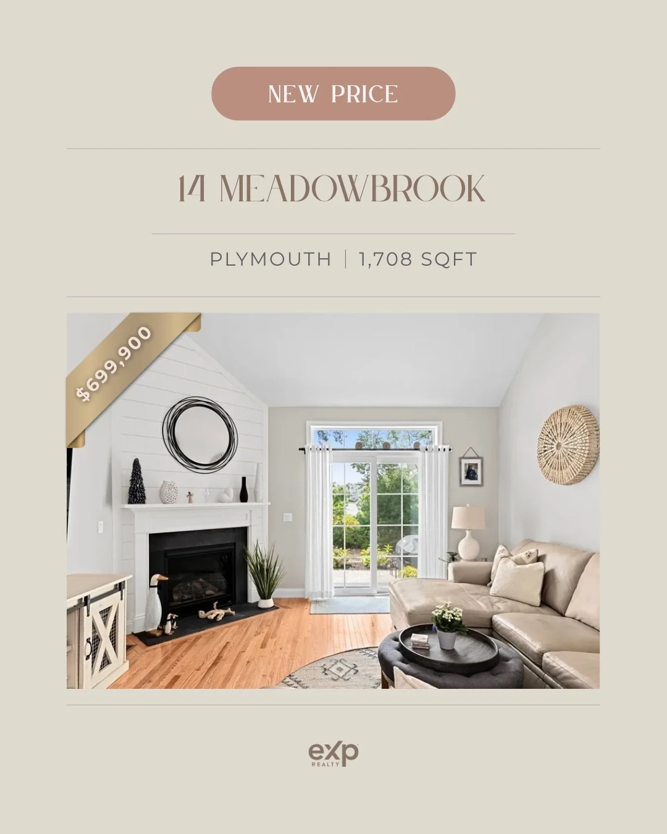 Price Improvement, 14 Meadowbrook Dr, Plymouth.

New price. Elevated opportunity. This Topaz II Twin Home in Redbrook offers timeless style with hardwood floors, custom finishes, a chef-inspired kitchen, and a vaulted great room with gas fireplace. A