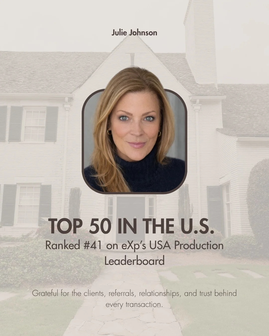 Grateful to be recognized on eXp&rsquo;s USA Production Leaderboard, currently ranked #41 in the country.

Achievements like this are never individual accomplishments. They&rsquo;re built through trust, relationships, referrals, great clients, and an