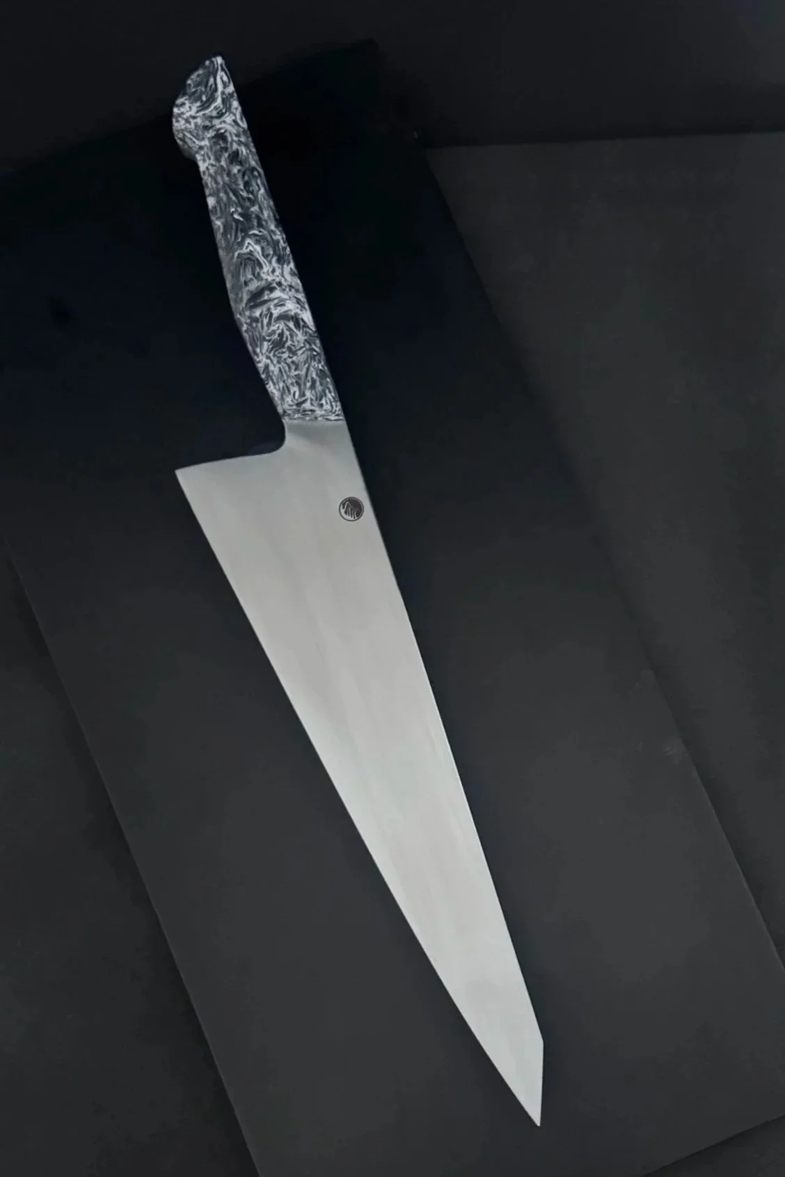 Full Tang Carbon Steel Gyuto with White Carbon Fiber Handle