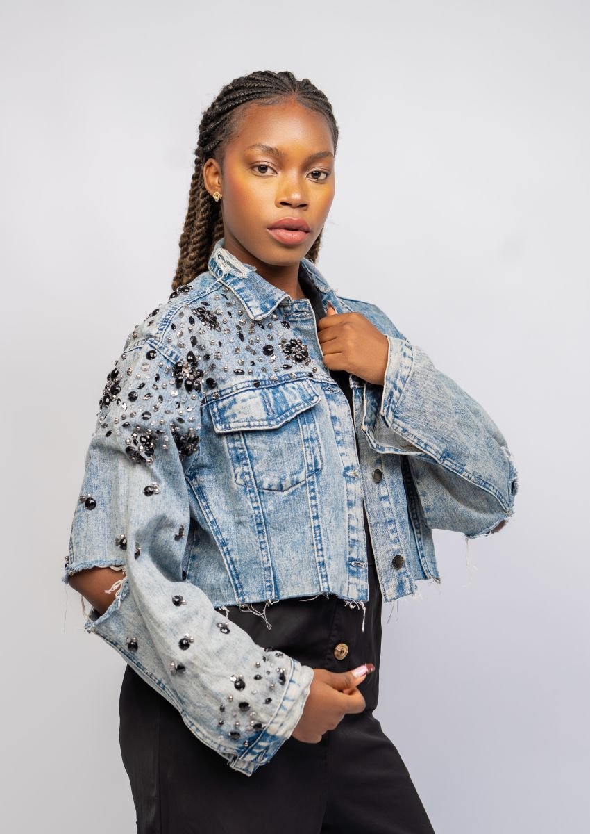 Kitengela upcycled embroidered jeans jacket