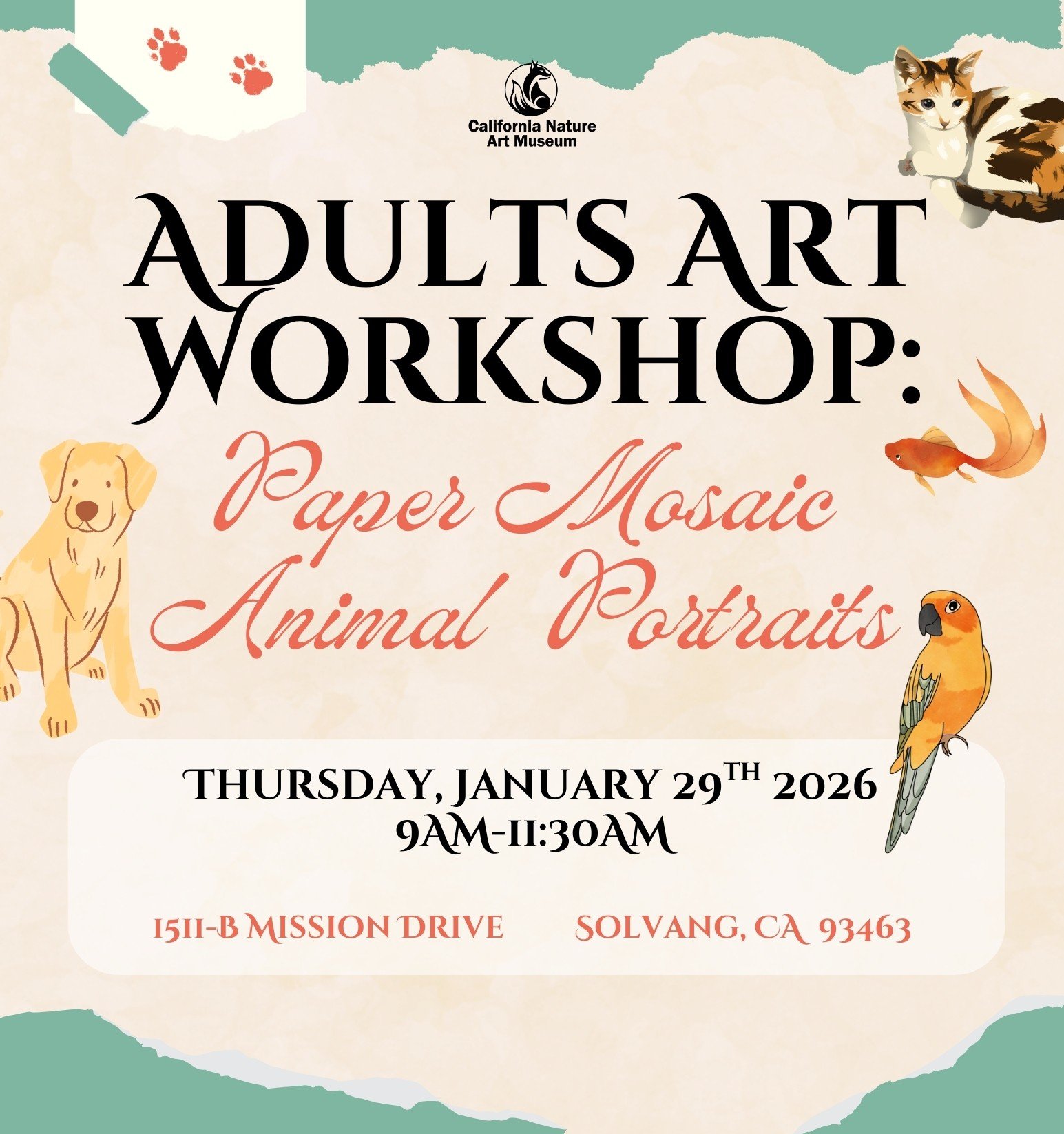 January 29th | Adult Art Workshop - Animal Portrait Paper Mosaics