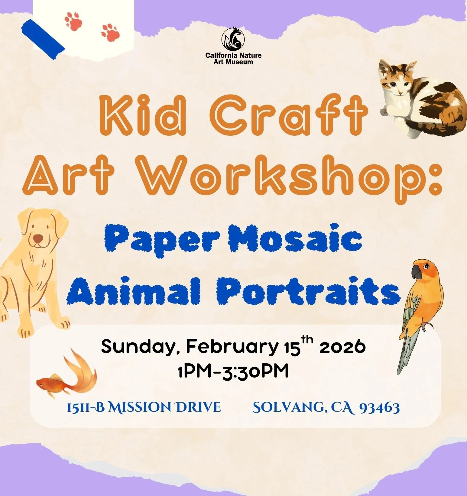 February 15th | Kid Craft Art Workshop - Animal Portrait Paper Mosaics