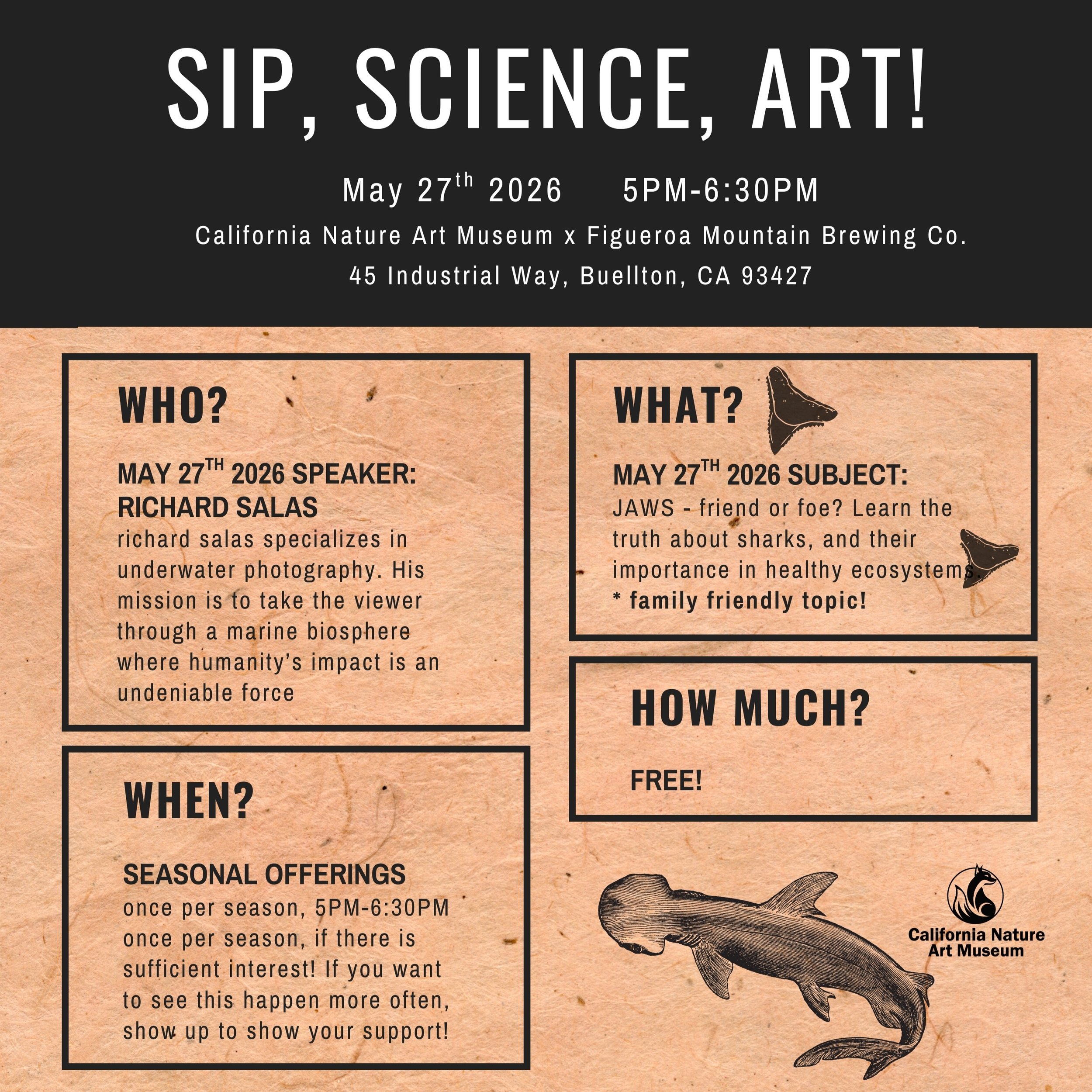 May 27th | Sip, Science, Art! -  Sharks