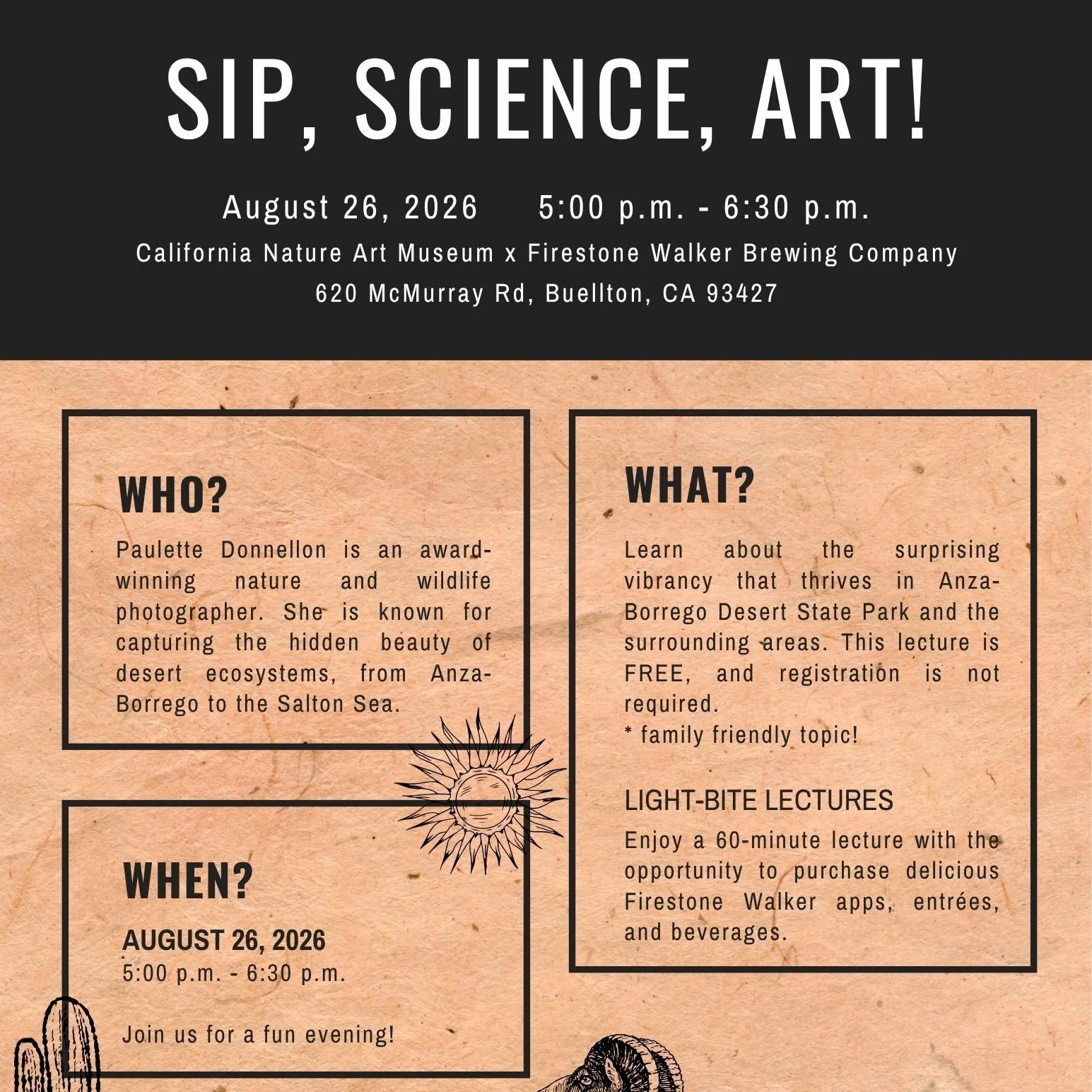 August 26 | Sip, Science, Art! -  Untamed Desert