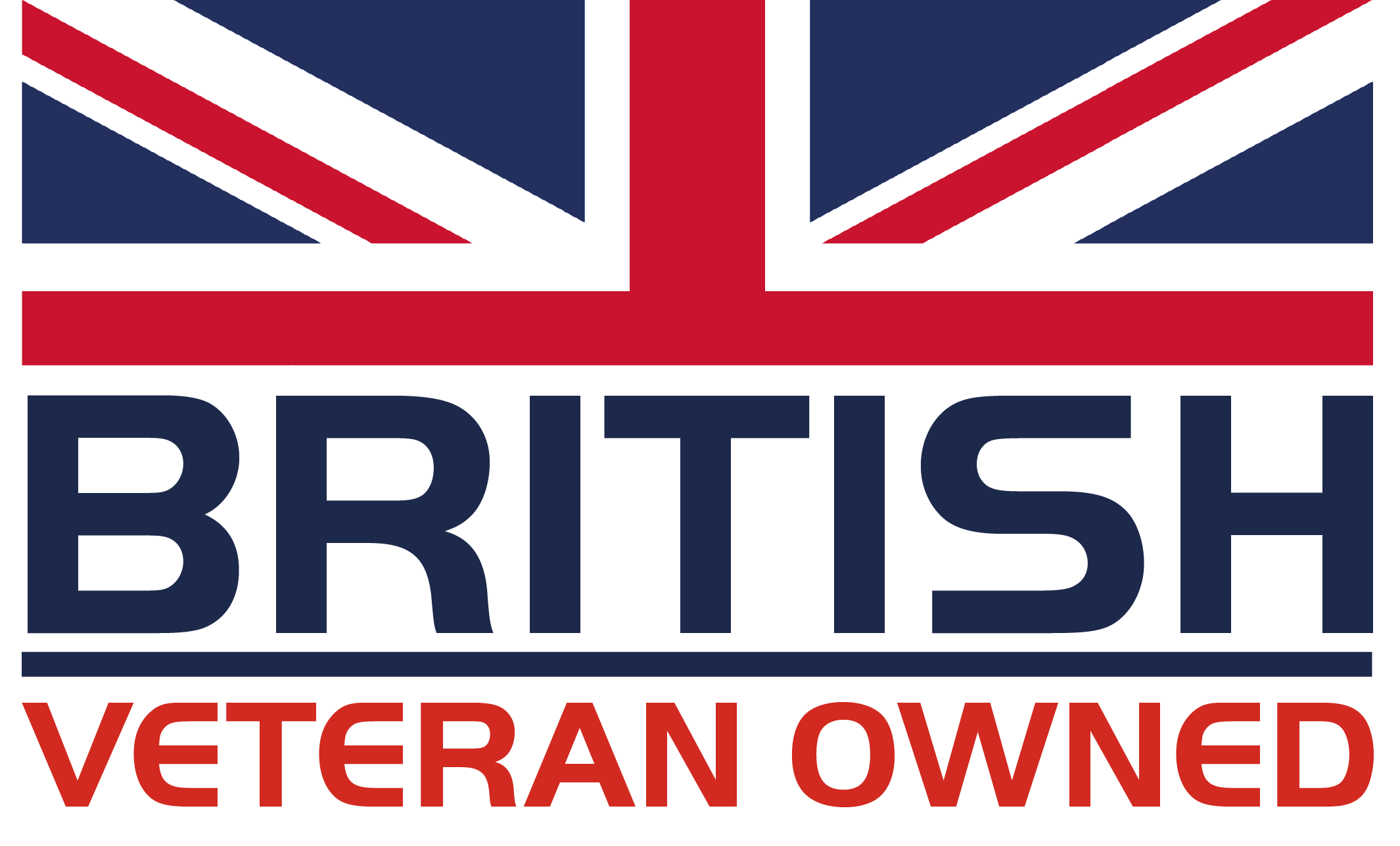 A logo with the Union Jack flag at the top, the word "BRITISH" in bold blue letters below, and "VETERAN OWNED" written in red at the bottom.