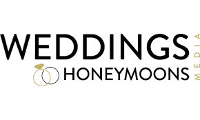 Logo for Weddings & Honeymoons magazine with black text and gold accents.