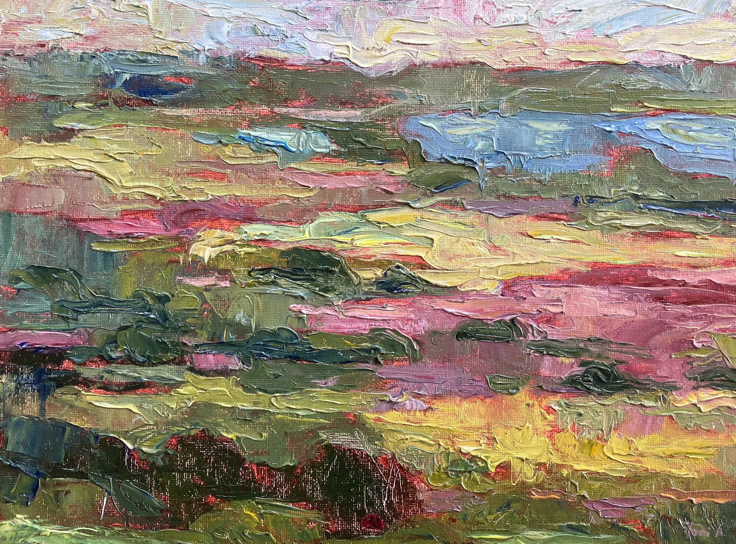 Celery Fields, oil on canvas board, 9x12 in, $300