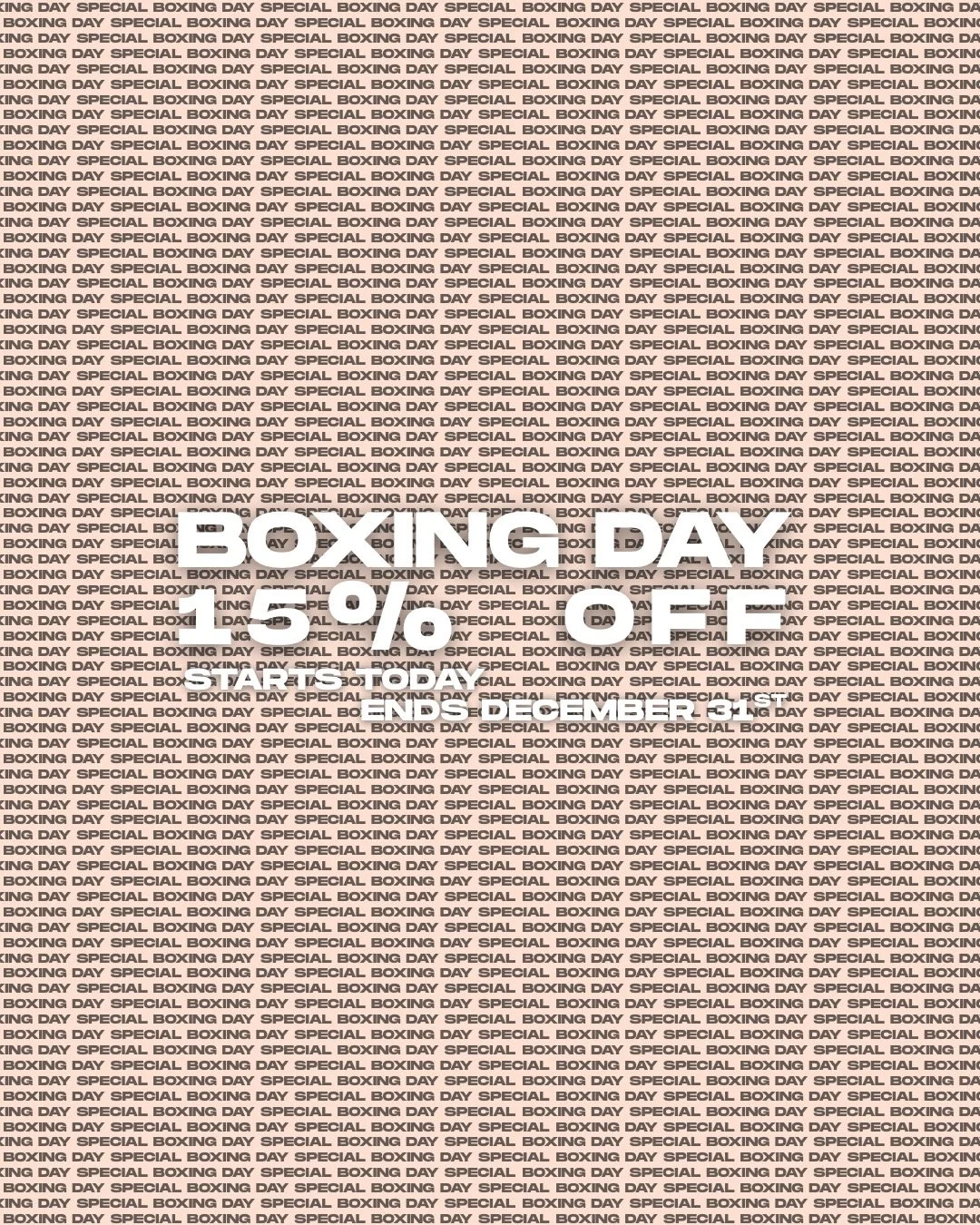 🥂BOXING DAY SLAY 🥂
A little Christmas gift from us to you &mdash;
set yourself up for success and lock in your movement for the year ahead.
/
&bull; 15% off all upfront memberships (auto-applied at checkout)
/
&bull; 15% off all flexible class pack