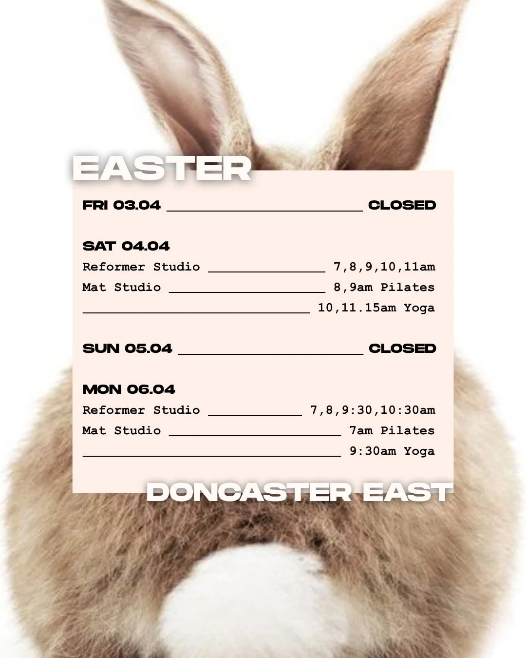 Easter weekend is almost here 🐣✨
/
We&rsquo;ve made a few adjustments to our timetable so be sure to check your studio schedule before booking in. Spots will fill quickly, so jump in early. 
/
Wishing you a fun, restful and chocolate-filled long wee