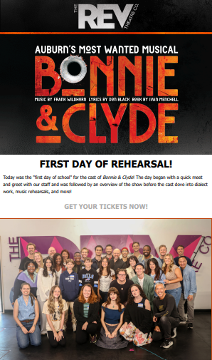 Bonnie & Clyde 1st Day of Rehearsal Email