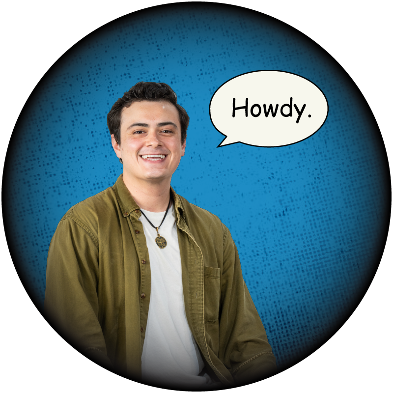 Headshot of Diego saying Howdy.