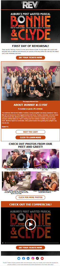 Bonnie & Clyde "First Day of Rehearsal" Email