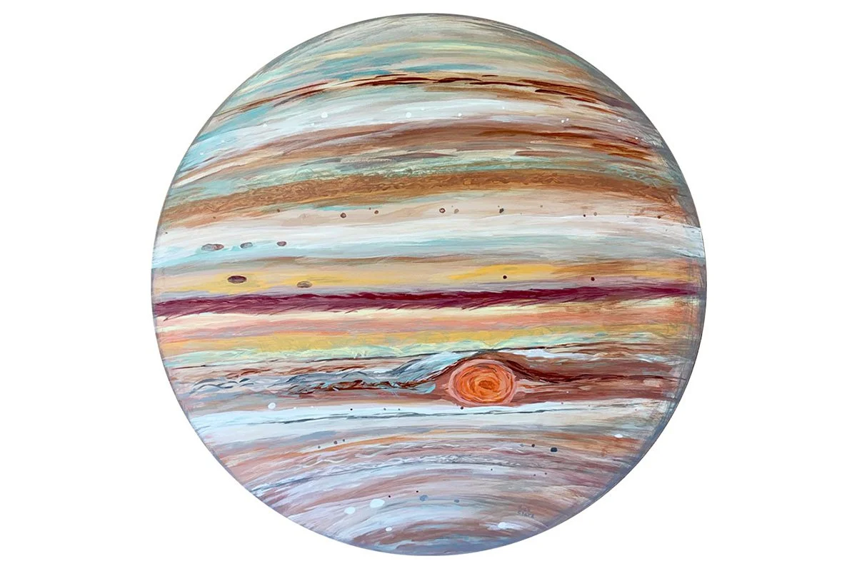  Jupiter 
 
Acrylic on wood palette 30" dia 
 
Sold as part of a set "The Solar System"
