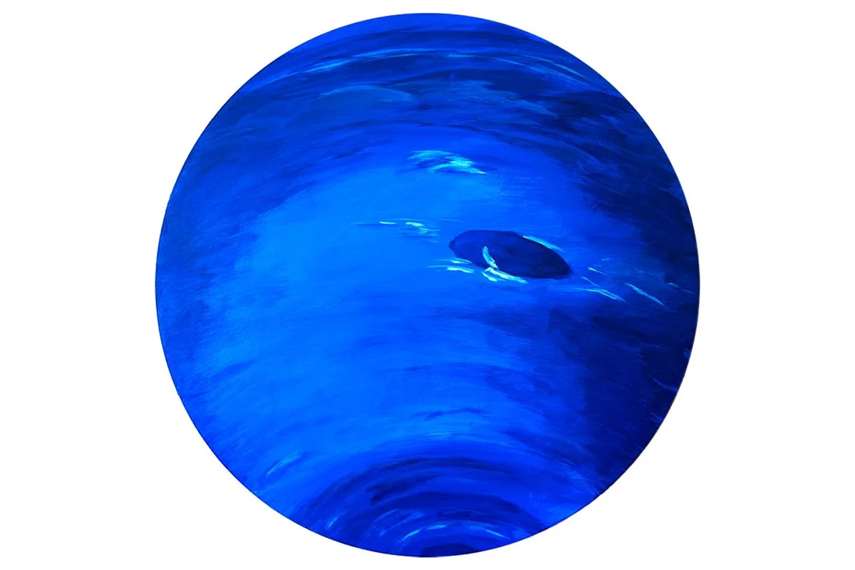  Neptune 
 
Acrylic on wood palette 24" dia 
 
Sold as part of a set "The Solar System"
