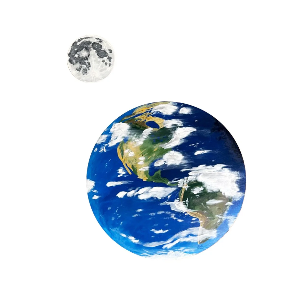Earth and Moon
Acrylic on wood palette - Earth 20" dia, Moon 6" dia